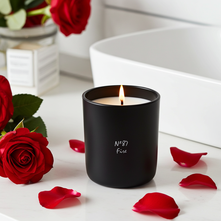 Close-up of Chiije Fire natural-wax candle and vessel