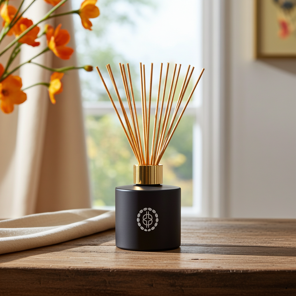 Chiije Echoes of Oud reed diffuser styled in a calm home setting