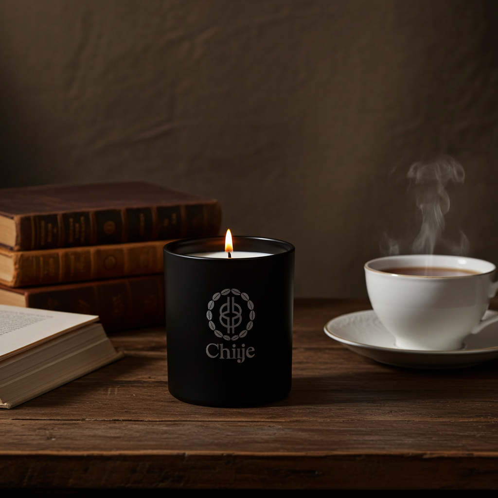 Close-up of Chiije Echoes of Oud natural-wax candle and vessel