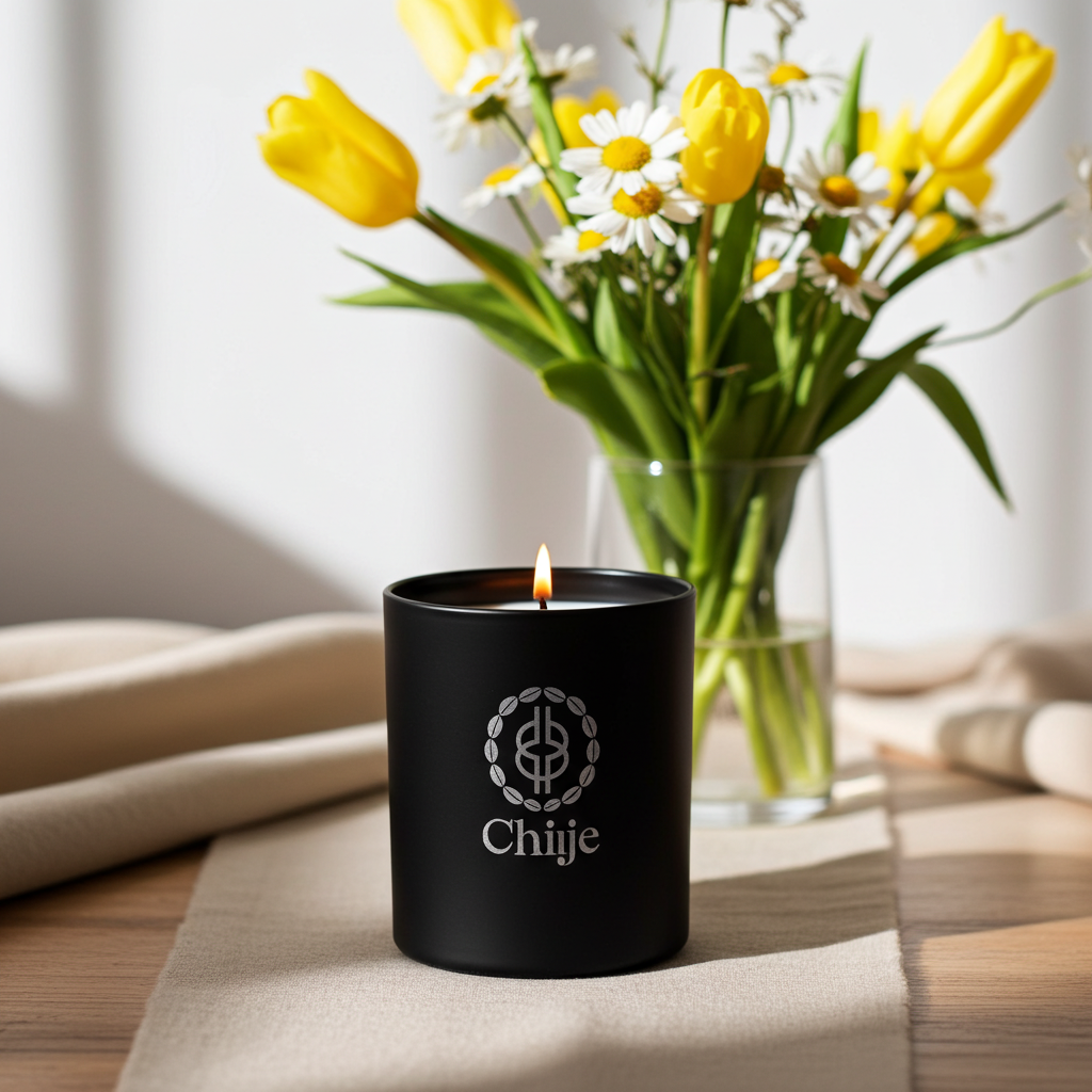 Chiije Echoes of Oud signature candle in a black vessel
