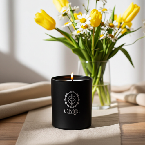 Chiije Echoes of Oud signature candle in a black vessel