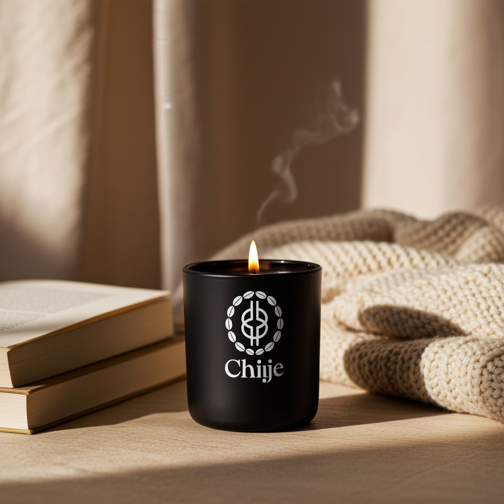 Chiije Fire signature candle styled in a calm home setting