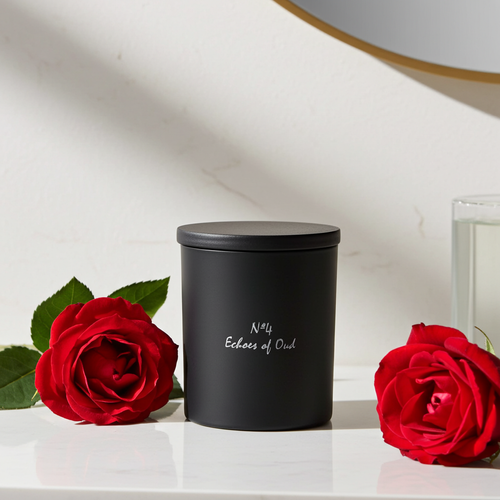 Echoes of Oud signature candle by Chiije, front view on a neutral surface