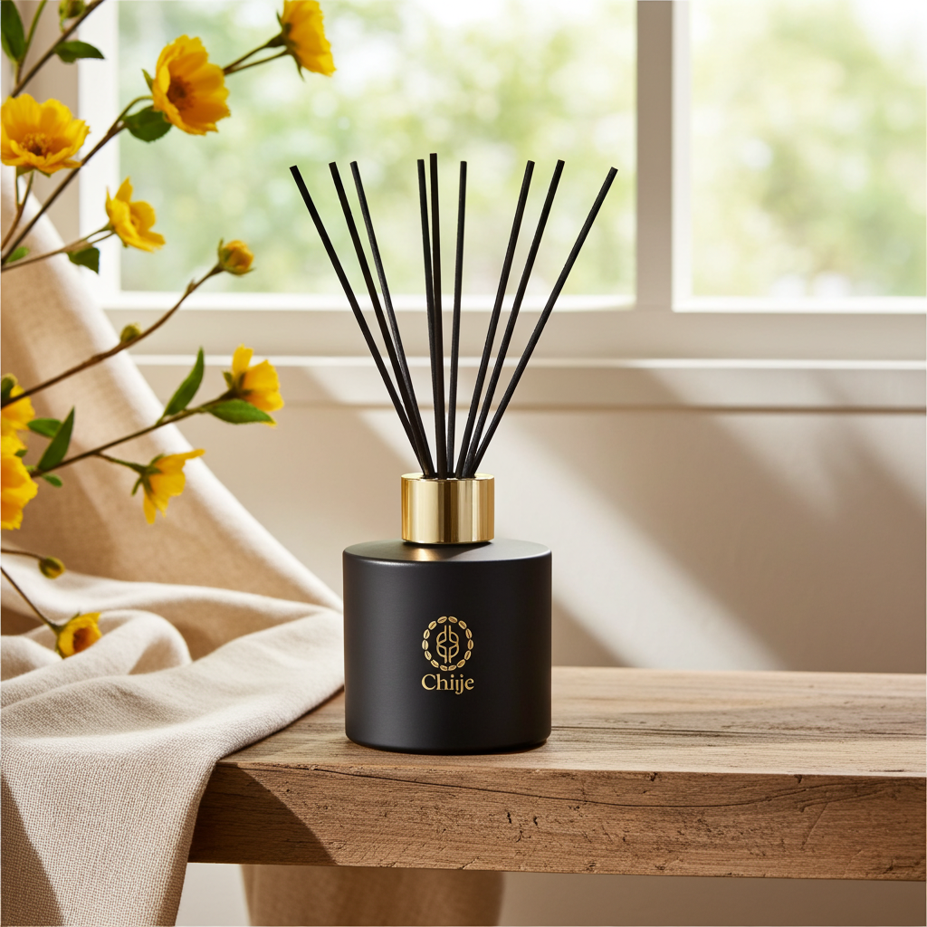 Devotion reed diffuser by Chiije, front view on a neutral surface