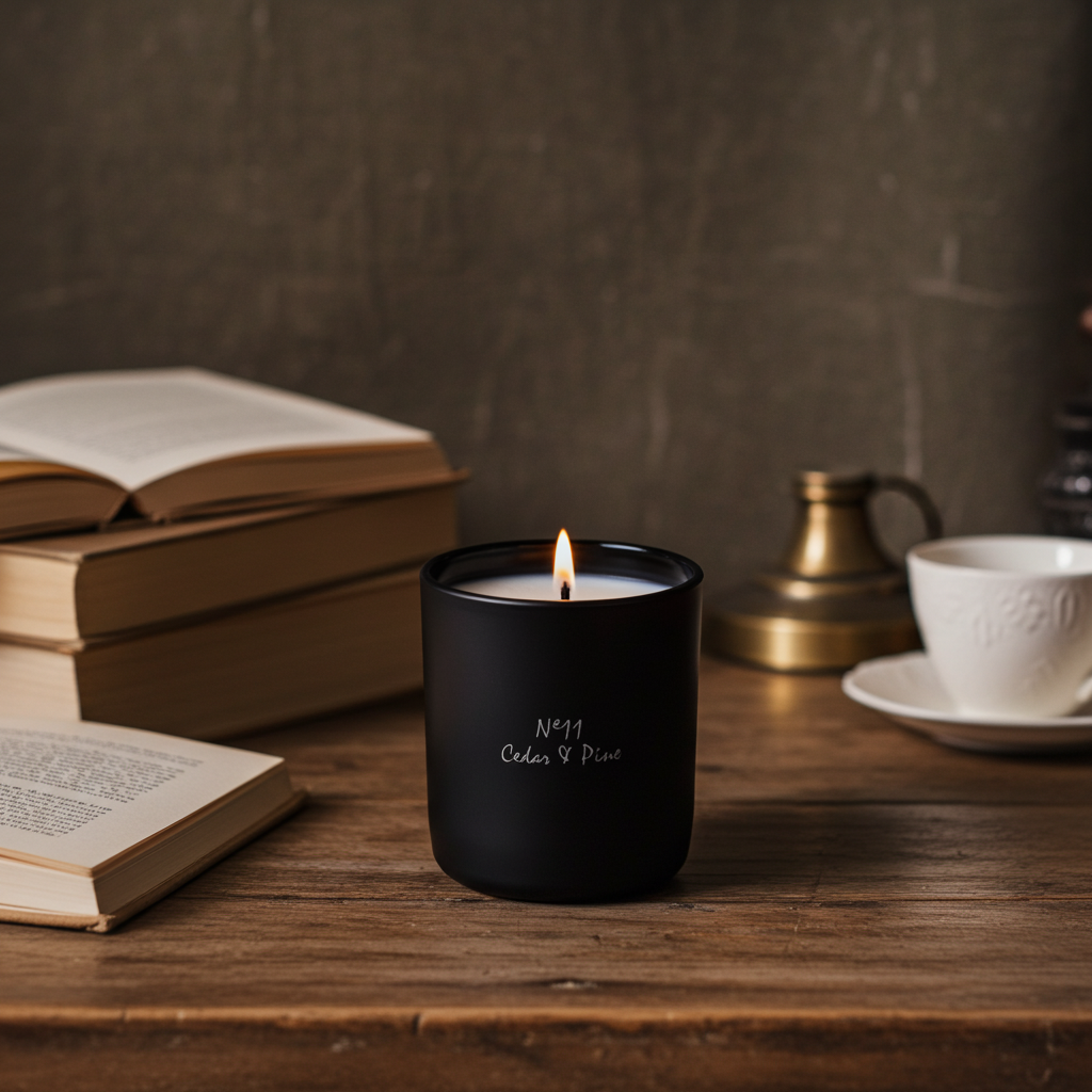 Close-up of Chiije Cedar & Pine natural-wax candle and vessel